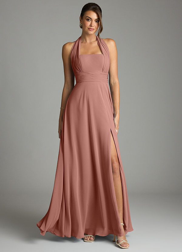 Azazie Tamira Suknie dla druhen Linia A Pofałdowany Szyfon Do ziemi Sukienka image1