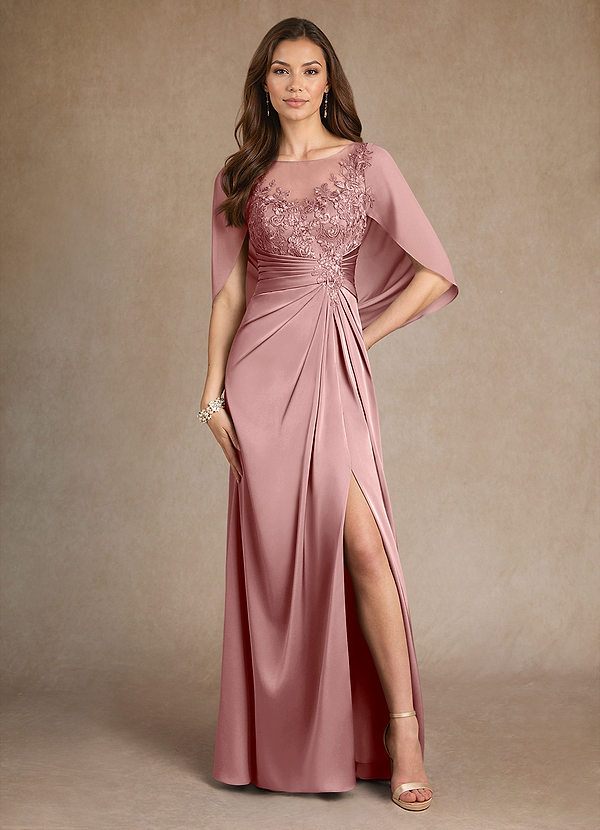 Azazie Hera Mother of the Brides Dresses Dusty Rose A-Line Lace Stretch Satin Dress image1