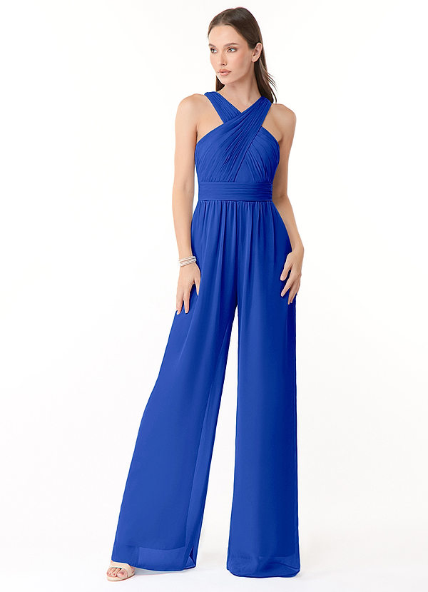 Azazie Berdie Abiti da Damigella Tuta in Chiffon con Scollo Halter Blu Reale image1