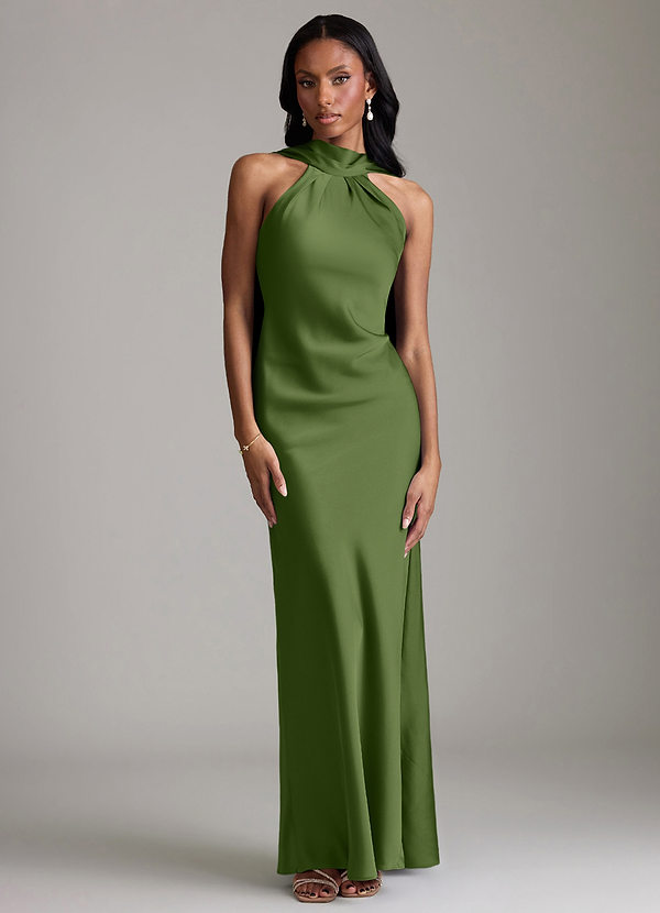 Azazie Cassiana Bruidsmeisjes Jurken Jurk van Stretch Satijn met Zeemeermin Geplooid Jeneverbes image1