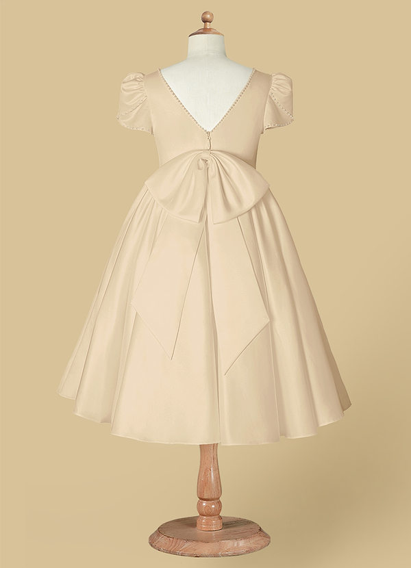 Azazie Juno Flower Girl Dresses A-Line Sweetheart Neckline Matte Satin Tea-Length Dress image2