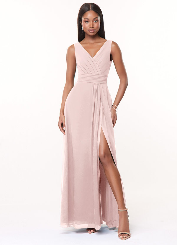Azazie Karina Bridesmaid Dresses Blushing Pink A-Line Pleated Chiffon Dress image1
