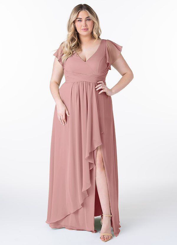 Azazie Omari Brautjungfernkleider A-Linie Chiffon Kleid Altrosa image1