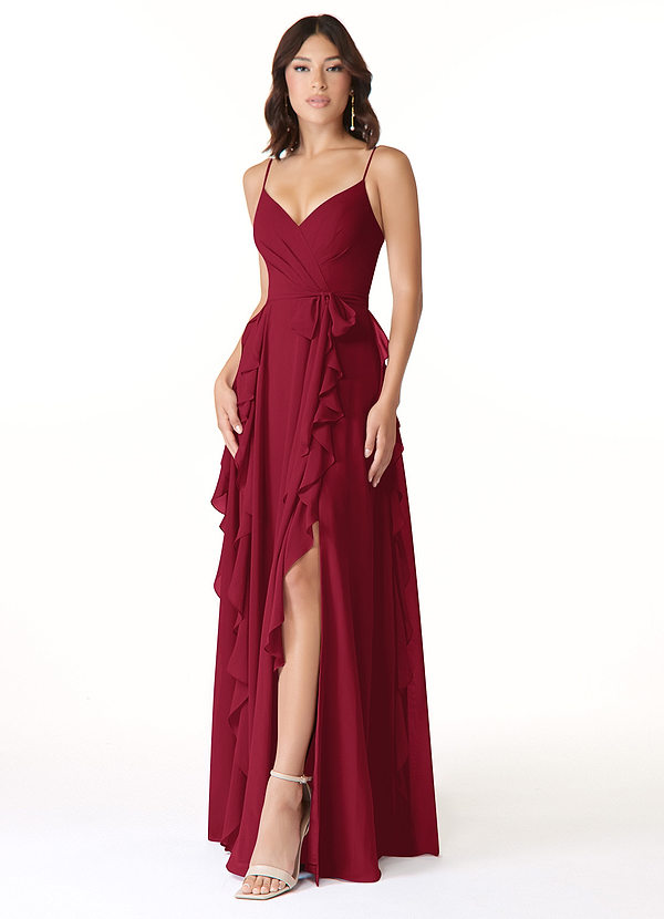 Azazie Peyton Bridesmaid Dresses Burgundy A-Line Ruched Chiffon Dress image1