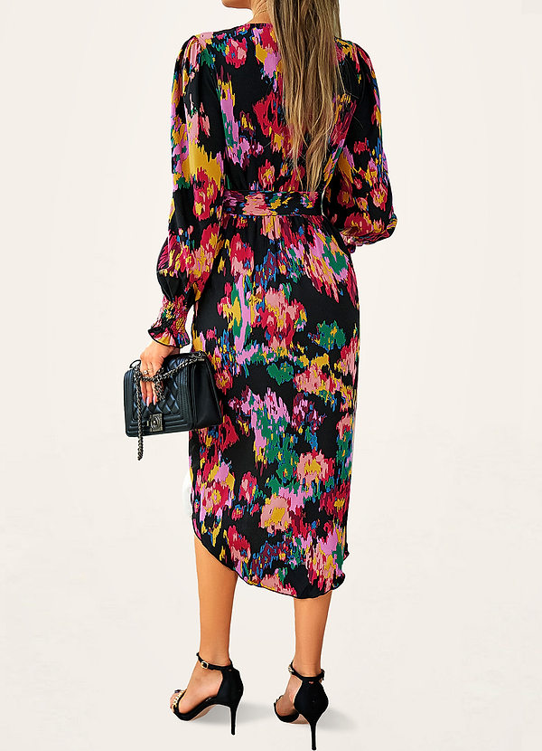 back nicolas Fucsia Vestido tulipán de manga larga con estampado abstracto