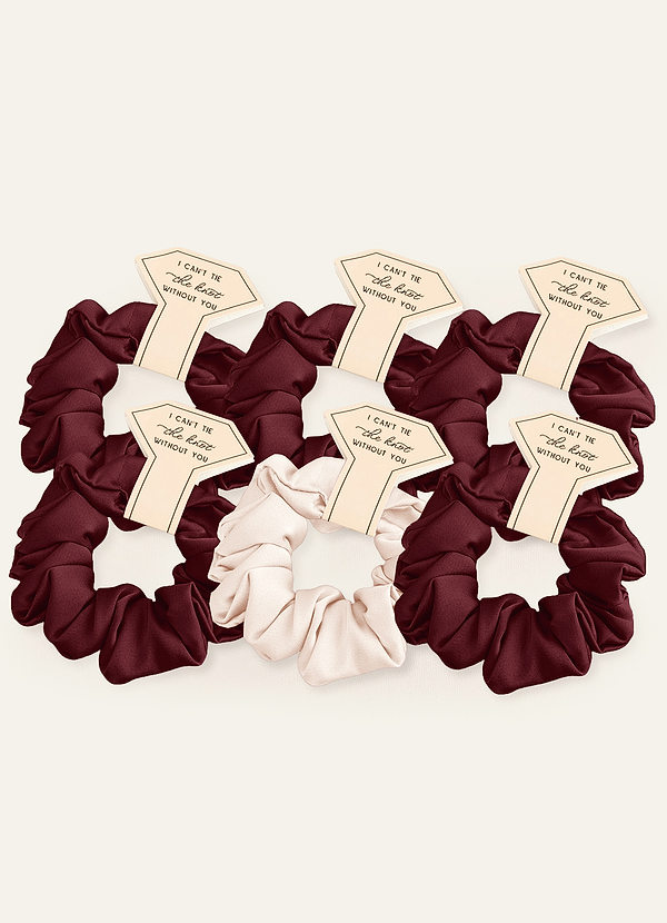 front Matching Color Six-Piece Mixed Color Bridesmaid Stretch Satin Regular Size Scrunchie Set