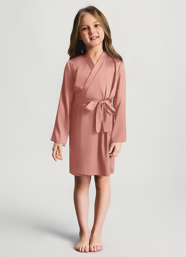 front Rosettenrosa Satin-Bademantel für Mädchen