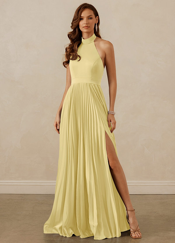 Christian Siriano Bridal for Azazie 1007 Brautjungfernkleider A-Linie Plissee Stretch-Satin Kleid Zitronensorbet image1