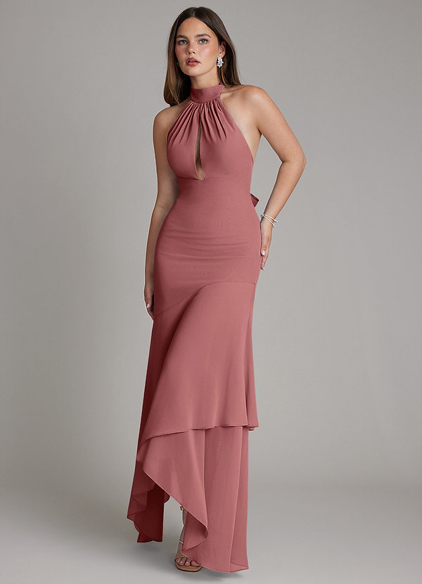 Azazie Magda Bruidsmeisjes Jurken Jurk van Chiffon met Zeemeermin Hoge Kraag Amethist image1