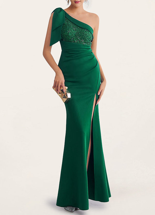 Dark Emerald Caraway Dark Emerald Lace One-Shoulder Maxi Dress Dresses ...