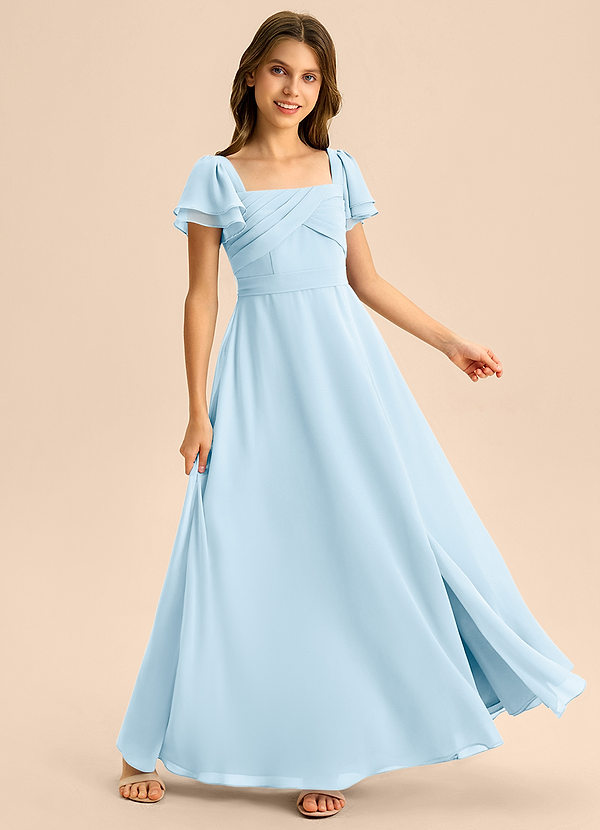 Azazie Azey Junior Jurk van Chiffon met A-Lijn Ruches Hemelsblauw image1