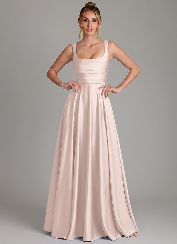Azaria Bridesmaid Dresses Blushing Pink A-Line Corset Stretch Satin Dress image1