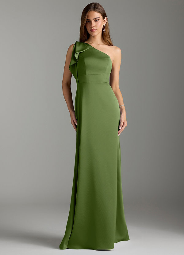 Azazie Rinna Bridesmaid Dresses Juniper Mermaid Ruched Stretch Satin Dress image1