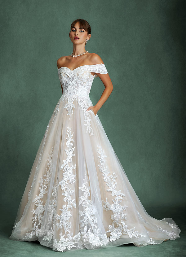 Azazie Becca Robes de mariée Robe Trapèze en Tulle Décolleté en cœur Diamant Blanc Champagne image1