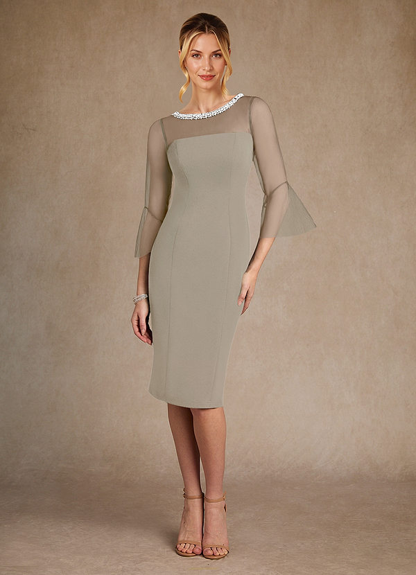 Azazie Bellevue Mother of the Brides Dresses Taupe Sheath Beaded Stretch Crepe Dress image1