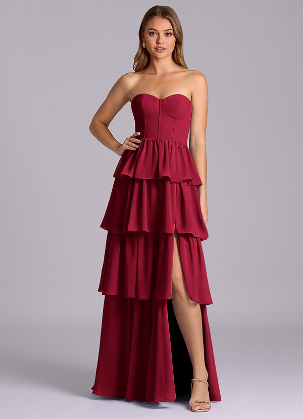 Azazie Faye Bridesmaid Dresses Burgundy A-Line Sweetheart Neckline Chiffon Dress image1