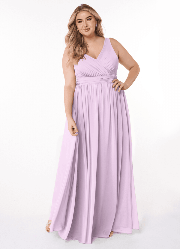 Azazie Kora Bridesmaid Dresses Frosted Lilac A-Line Pleated Chiffon Dress image1