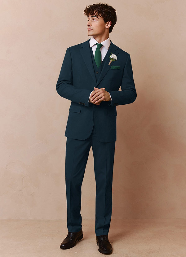 Savile Verde Azulado Traje de tres piezas de mezcla de lana