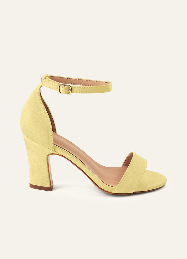 front Matching Color Stretch Satin One Strap Buckle Chunky Heel Sandals