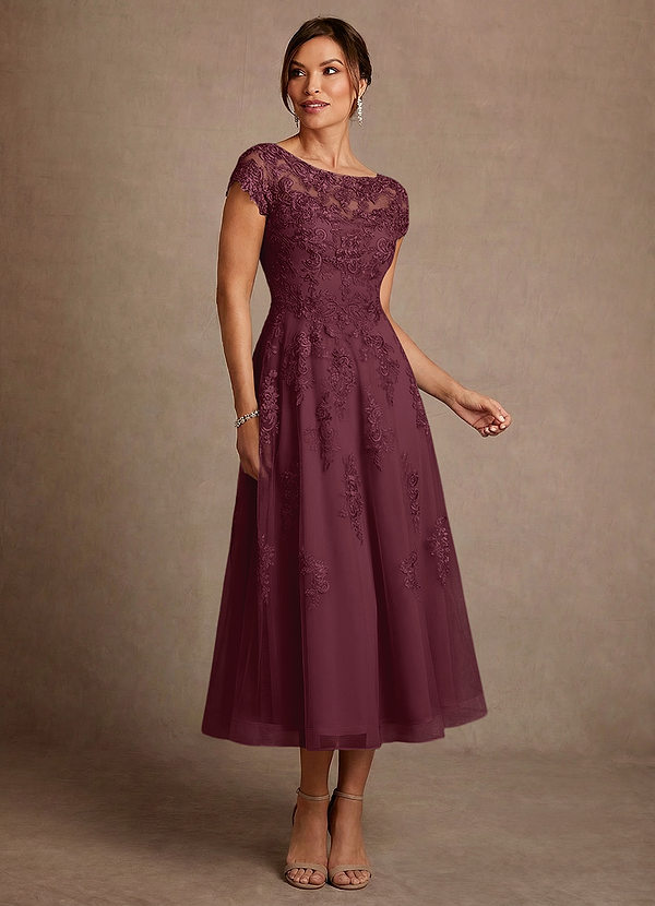 Azazie Jolanda Mother of the Brides Dresses Cabernet A-Line Lace Dress image1
