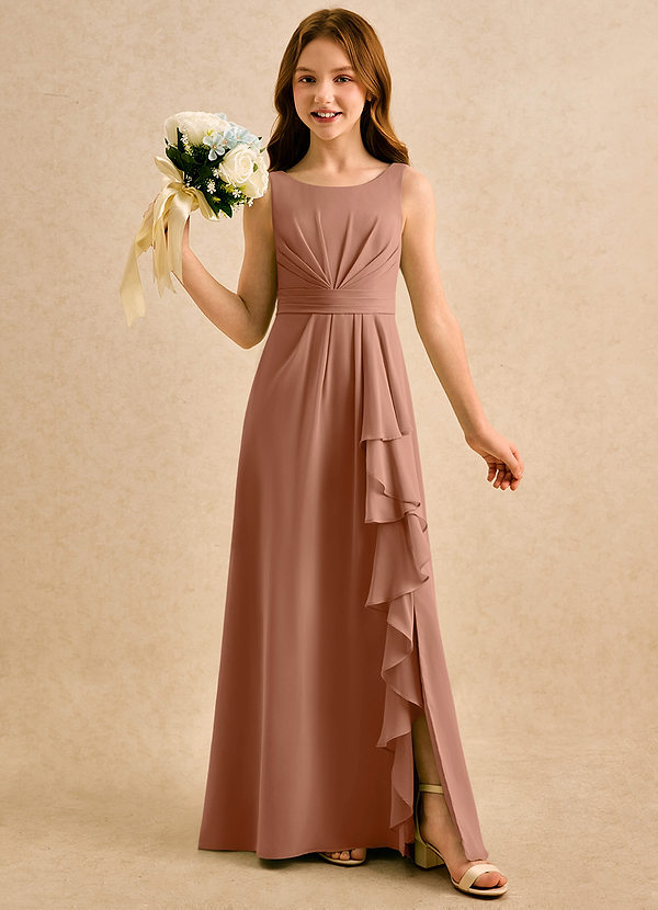 Azazie Chibi Girls Formal Abiti da Damigella Bambina Abito A-Line in Chiffon Plissettato Bronzo image1