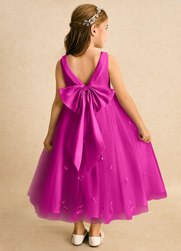 Azazie Angel Bloemenmeisjes Jurken Baljurk Jurk van Tule Boog Fuchsia image1