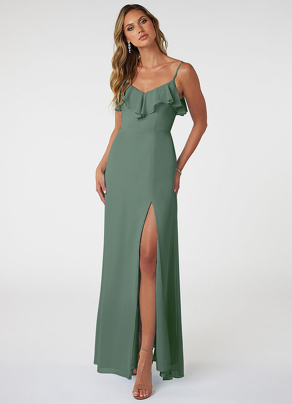 Azazie Natalia Bridesmaid Dresses Eucalyptus A-Line Chiffon Dress image1