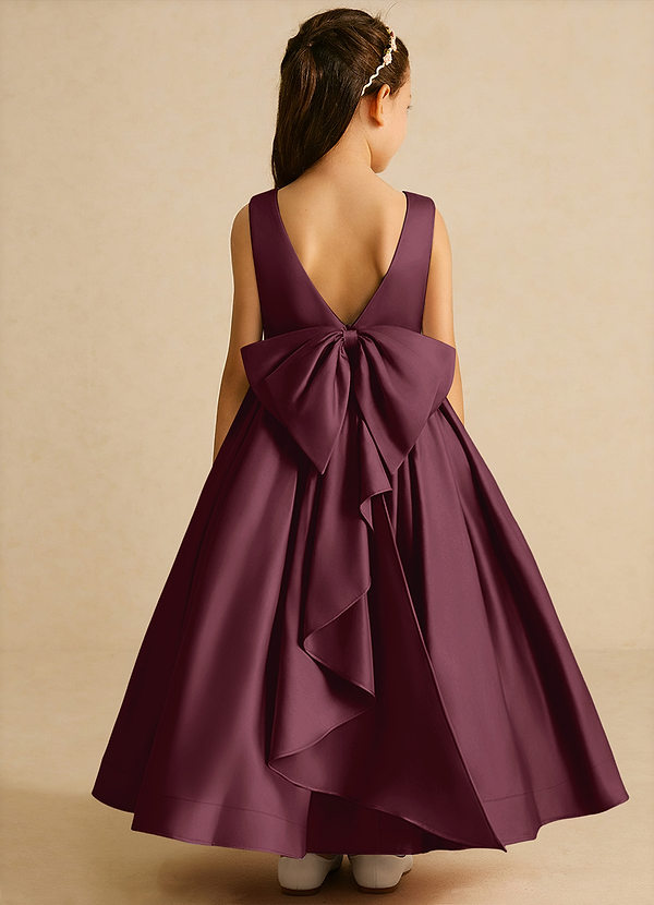 Azazie Cailee Flower Girl Dresses Cabernet Ball-Gown Pleated Matte Satin Dress image1