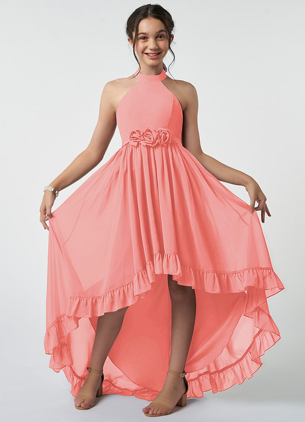 Azazie Hermione Junior A-Linie Chiffon Kleid Koralle image1