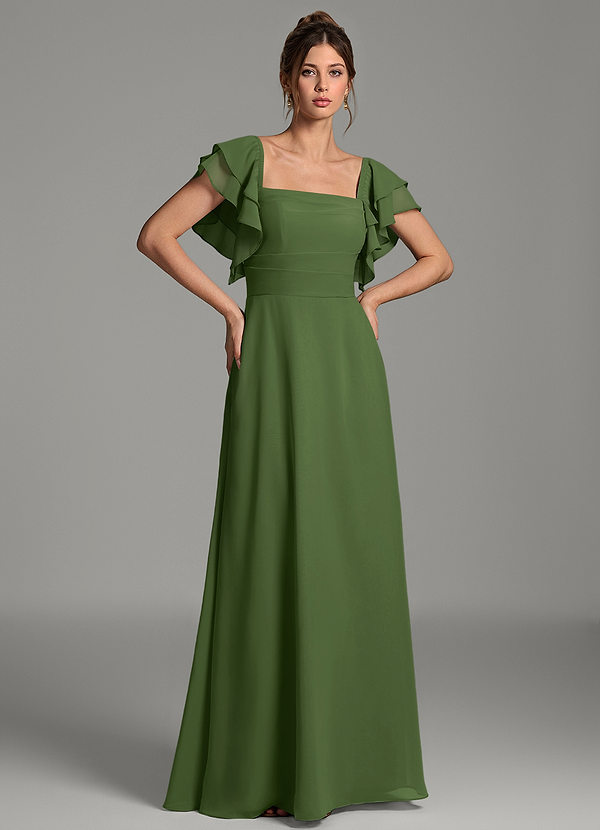 Azazie Dacia Robes de demoiselle d'honneur Robe Trapèze en Mousseline de soie Drapé Olive image1