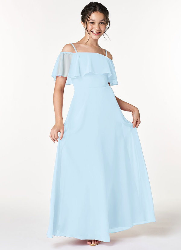 Azazie Maggie Junior Sky Blue A-Line Off the Shoulder Chiffon Dress image1