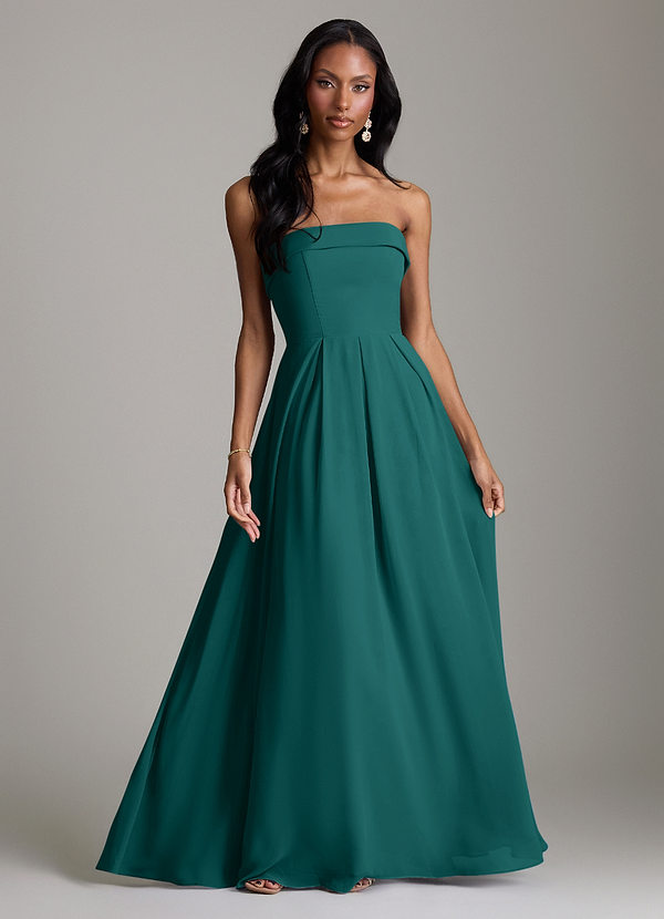 Azazie Lucienne Bridesmaid Dresses Peacock A-Line Strapless Chiffon Convertible Dress image1