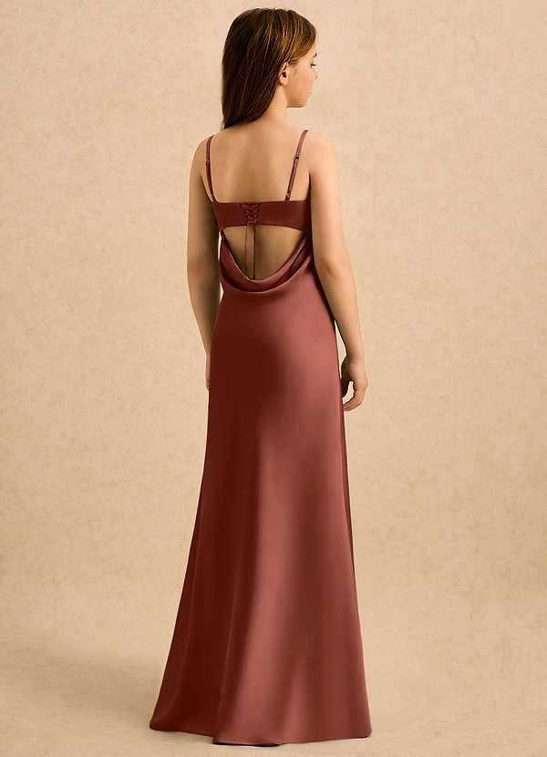 Azazie Mirabella Girls Formal Bloemenmeisjesjurken Kolom Jurk van Stretch Satijn Sweetheart Halslijn Kastanjebruin image1