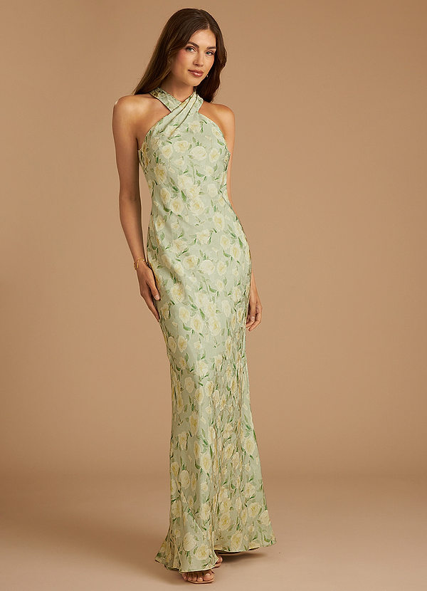 Azazie Doretta Vestidos Dama de Honor Vestido de Salvia Floral De Ensueño de Floral De Ensueño de Corte Sirena con Plisado image1