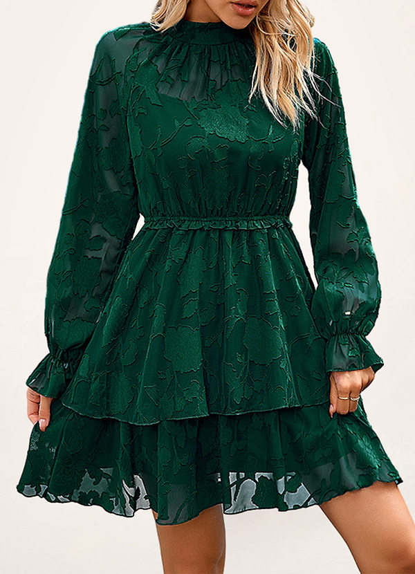 front Bradley Dark Emerald Floral Burn Out Tiered Mini Dress