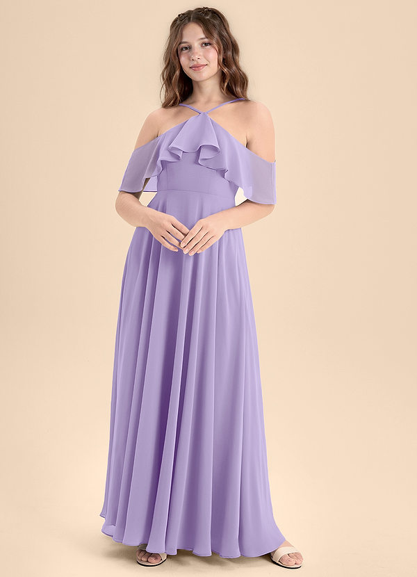 Azazie Tessabelle Junior A-Linie Schulterfrei Chiffon Kleid Flieder image1