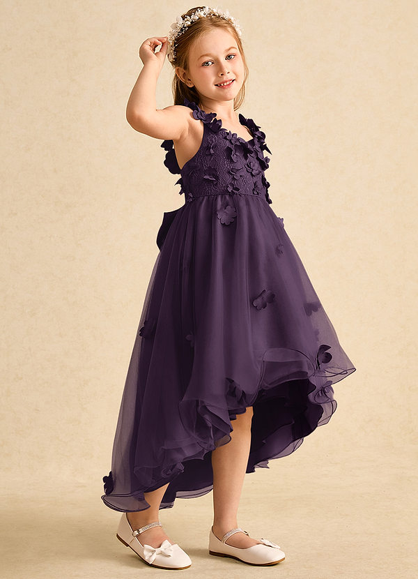 Azazie Tweety Flower Girl Dresses Plum A-Line Lace Tulle Dress image1