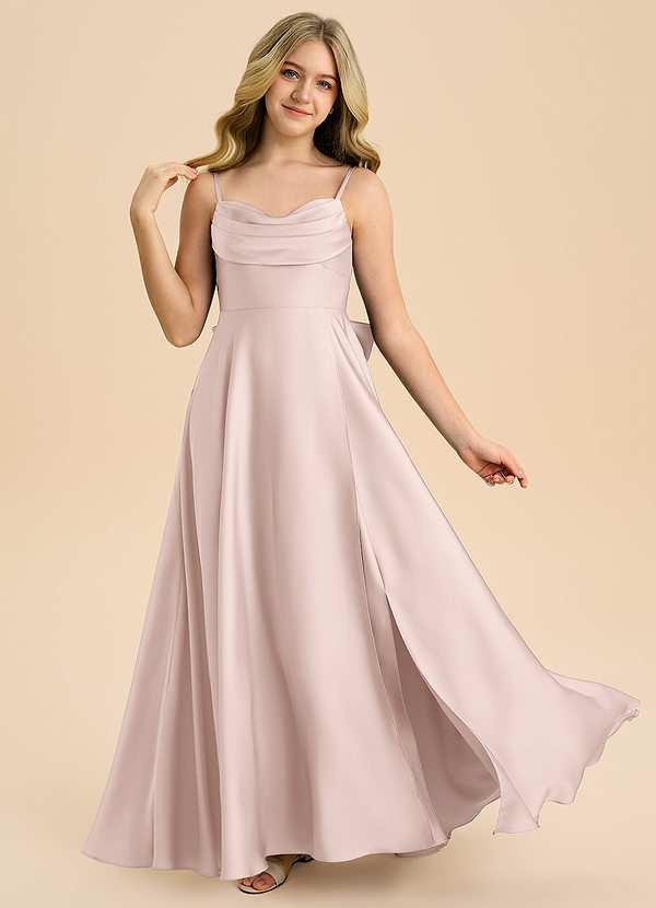 Azazie Bear Junior Klä av A-Line i Stretch Satin Älskling Halsringning image1