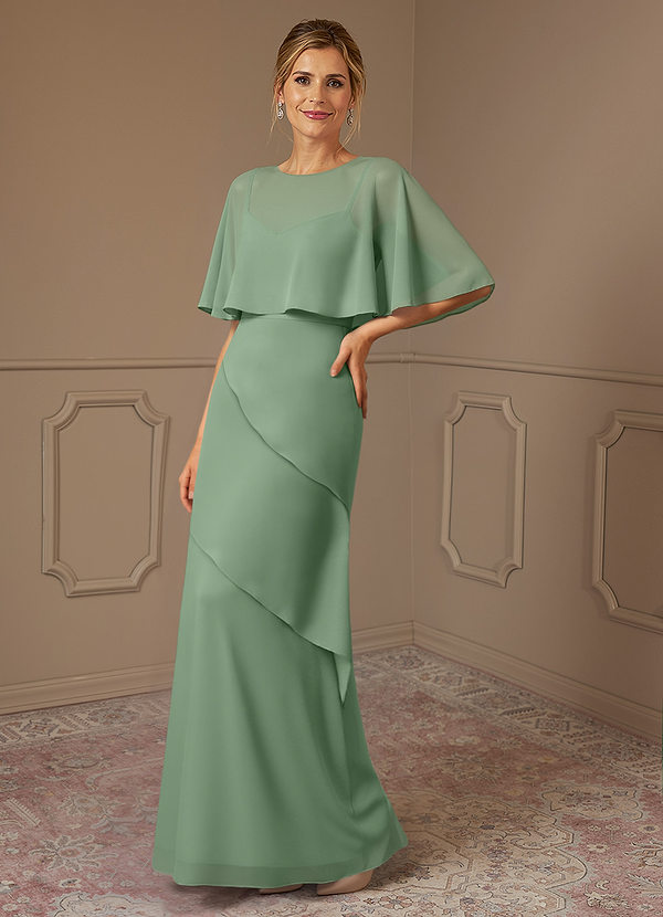 Azazie Bowie Robe Mère de la Mariée & du Marié Robe Trapèze en Mousseline de soie Matcha image1