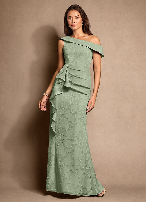 Azazie Hamptons Mother of the Brides Dresses Dusty Sage A-Line Pleated Floral Burnout Dress image1