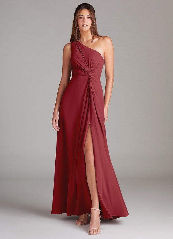 Azazie Brooke Bridesmaid Dresses Pomegranate A-Line One Shoulder Chiffon Dress image1