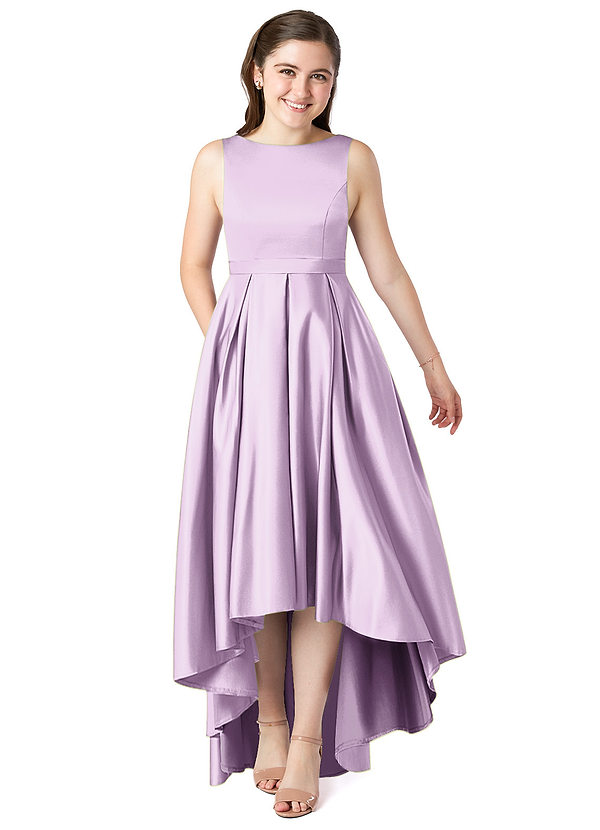 Azazie Inaya Junior A-Linie Gürtel/Schärpe Stretch-Satin Kleid Frostiges Flieder image1
