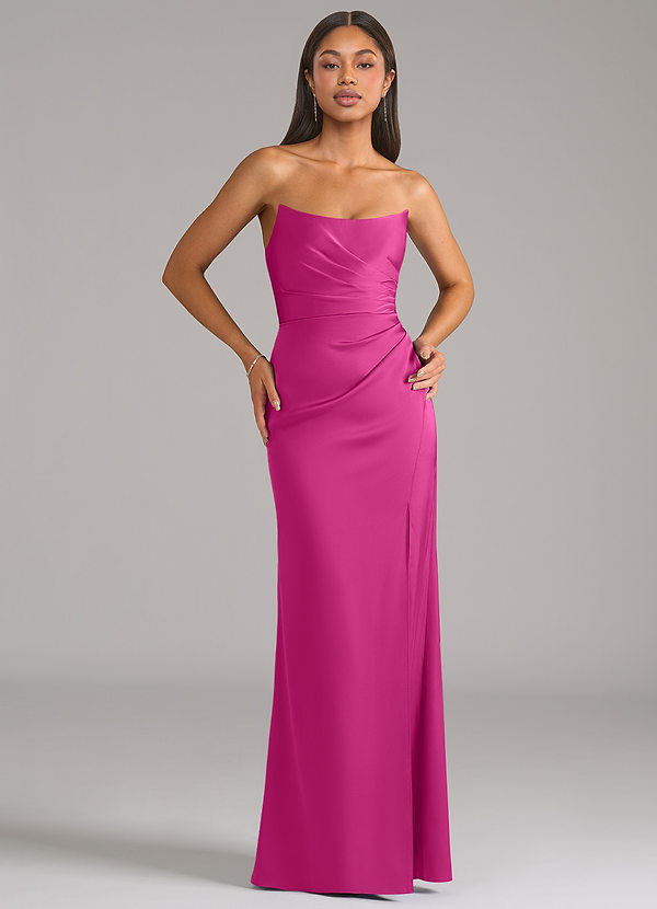Azazie Marla Robes de demoiselle d'honneur Robe Fourreau Convertible en Satin extensible Bustier Fuchsia image1