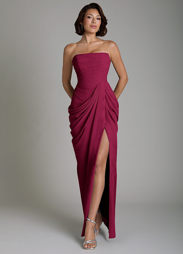 Azazie Nyra Abiti da Damigella Abito Tubino in Chiffon Corsetto Borgogna image1