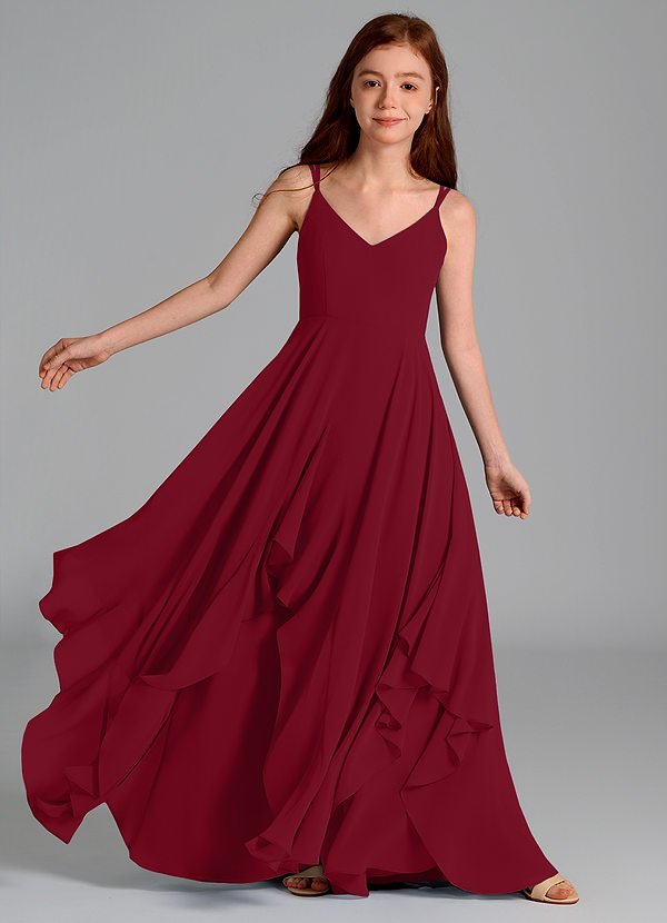 Azazie Karan Junior Abito A-Line in Chiffon Borgogna image1