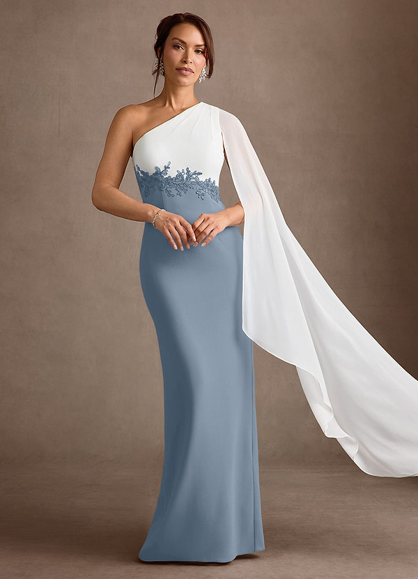 Azazie Alexandra Mother of the Brides Dresses Dusty Blue Sheath One Shoulder Stretch Crepe Dress image1