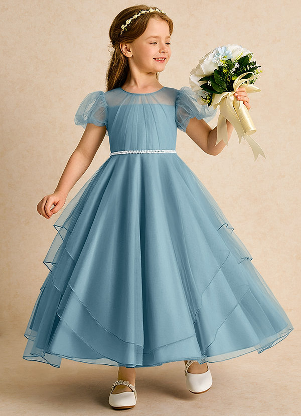 Azazie Duckie Abiti da Ragazza di Fiori Abito Principessa in Tulle Plissettato Blu Lunatico image1