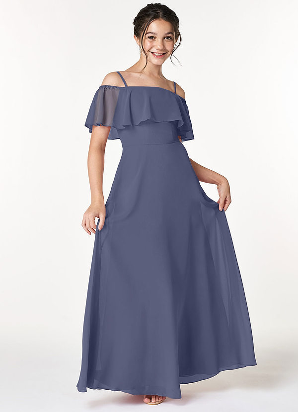 Azazie Maggie Junior Stormy A-Line Off the Shoulder Chiffon Dress image1