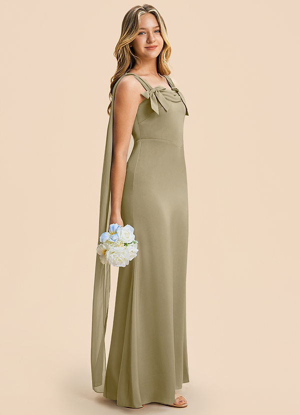 Azazie Chelsea Junior Moss Green Sheath Pleated Stretch Satin Dress image1