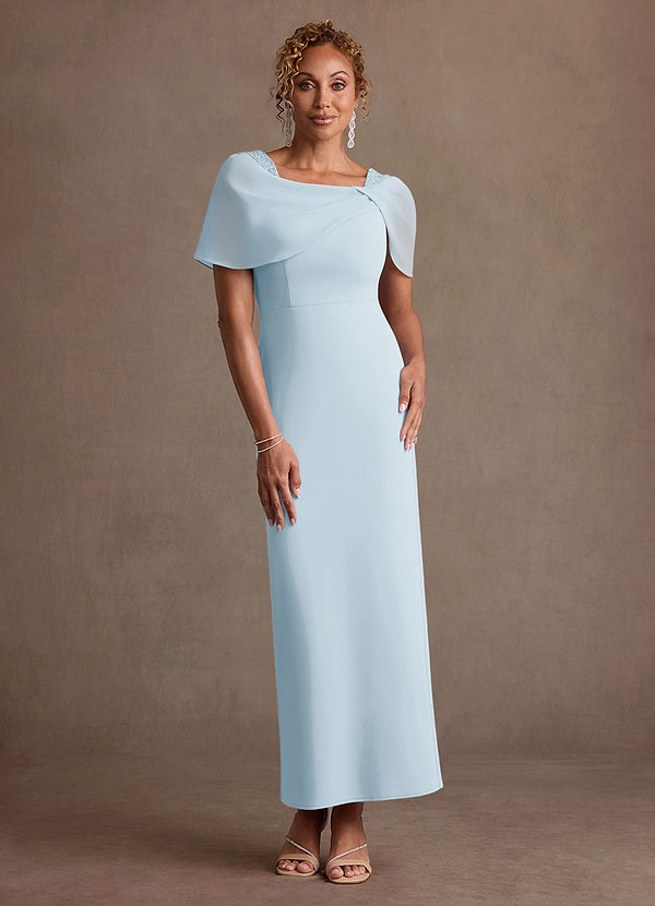 Azazie Deirdre Abiti Mamma della Sposa Abito Colonna in Crepe Elasticizzato Plissettato Azzurro image1
